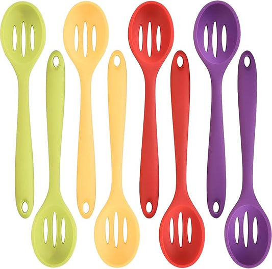 Linwnil 4 Pieces Silicone Slotted Spoons,10.6 Inch Nonstick Mixing Serving Spoons for Kitchen Cooking Bake Stir Draining Tool (8, Multicolor)