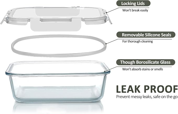 M MCIRCO 10 Pack,22 oz Glass Food Storage Containers with lids, White | Glass Meal Prep Containers,Airtight Lunch Containers with Lids, Microwave, Oven, Freezer and Dishwasher Friendly, BPA Free
