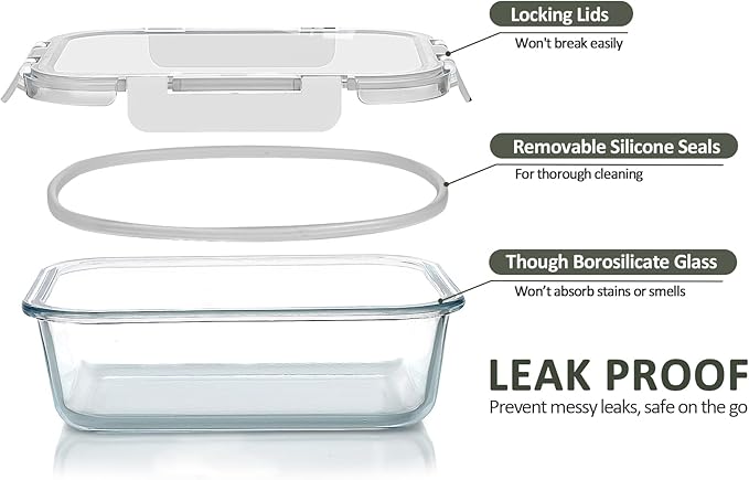 M MCIRCO 8 Pack,30 oz Glass Food Storage Containers with Lids, White | Glass Meal Prep Containers,Airtight Lunch Containers with Lids, Microwave, Oven, Freezer and Dishwasher Friendly, BPA Free