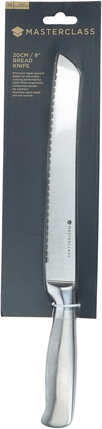 MasterClass Bread Knife, Deluxe Stainless Steel, Durable Serrated Bread Knife 20cm (8"), Hanging Display Pack
