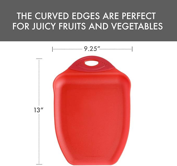Dexas Chop & Scoop Cutting Board, 9.5 x 13 Inch, Solid Red, BPA-Free Dishwasher Safe Kitchen Prep Board with Handle