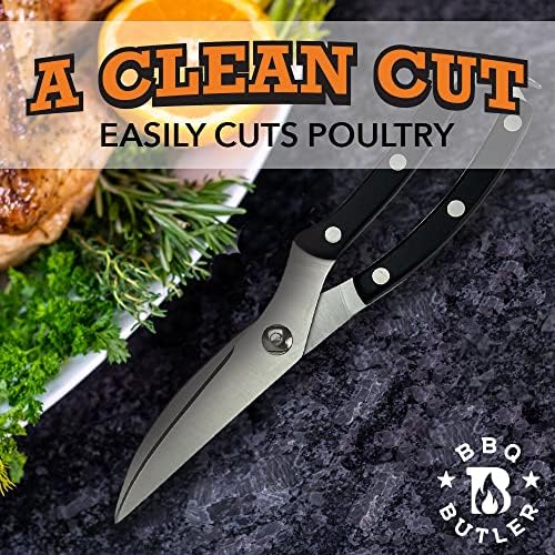 BBQ Butler Poultry Shears - Heavy Duty Chicken Shears - Meat Cutting, Poultry, Spatchcock Scissors - Black