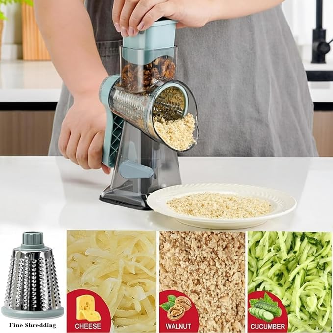 YOUCZON Rotary Cheese Grater Multi-Purpose Stainless Steel Cheese Shredder | rotary grater with strong suction, ergonomic handle and food pusher for fast, safe slicing and shredding.