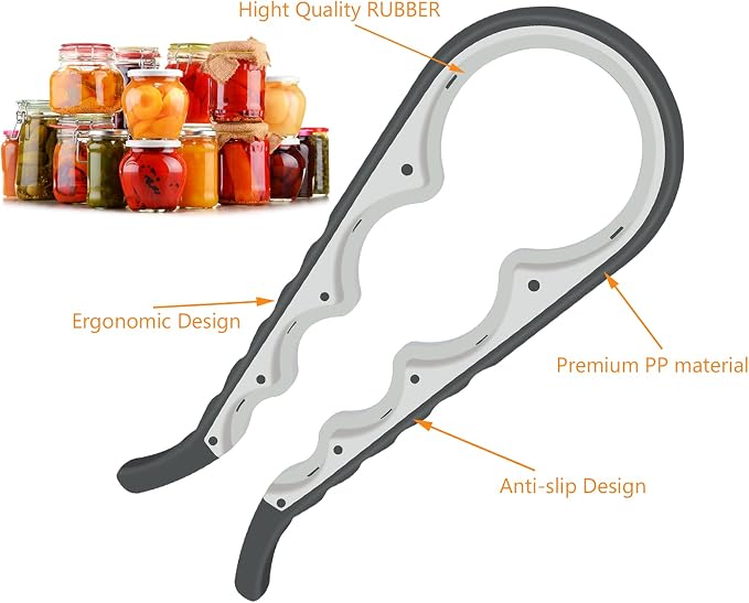 Jar Opener Bottle Opener for Weak Hands, 5 in 1 Multi-Function Can Opener Bottle Opener Kit with Silicone Handle Easy to Use for Children, Elderly and Arthritis Sufferers (White)