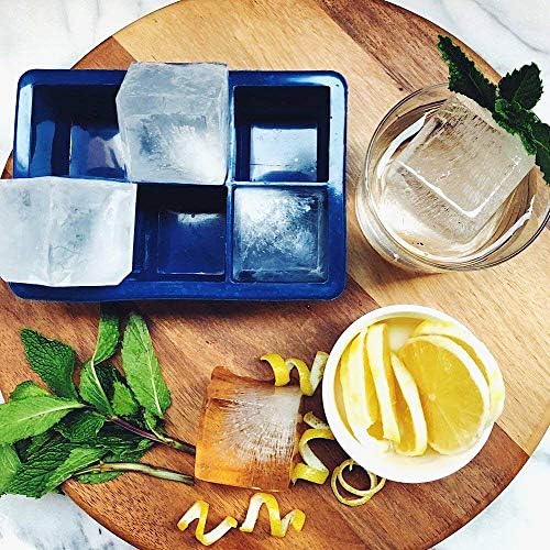 Silicone Ice Cube Trays by M. Gastro Kitchens, SAVE WITH OUR ECONOMY 4 PACK, Extra Large Ice Cubes, Space Saving Design, 6 Cavity (Cool Gray 11 with Lids)