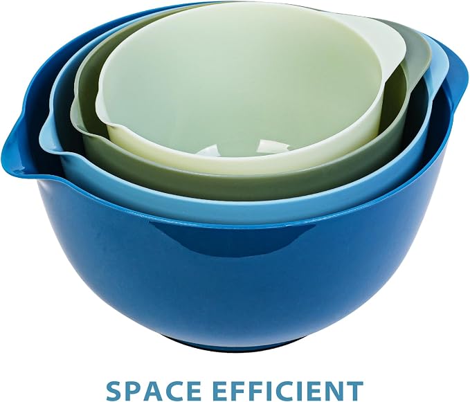 BoxedHome Classic Mixing Bowls Set of 4, BPA Free Plastic, Microwave Safe | 4.5, 3.5, 2.5 and 1.7 QT, Non-slip Base Large Non-toxic Nesting Bowl with Pour Spout, Dishwasher Safe, for Prep, Cooking