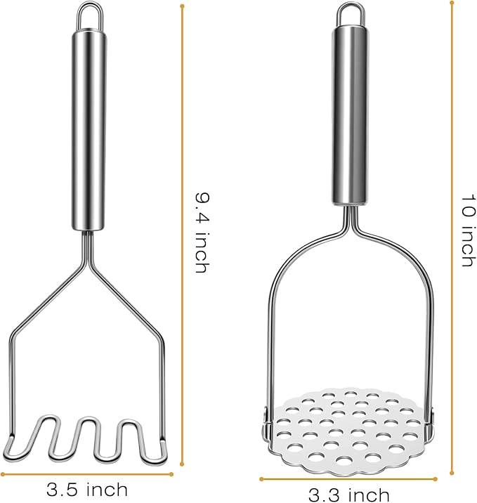 2 Pcs Potato Smasher, Mashed Potato Masher, Stainless Steel Masher Kitchen Tool for Avocado, Bean, Fruit, Vegetables, Food