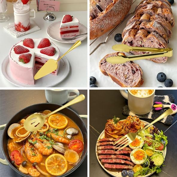 14 Pcs Gold Serving Utensils Include Stainless Steel Serving Spoons Slotted Spoons Forks Soup Serving Tongs Mix Spoon Server for Parties Buffet Catering (gold)