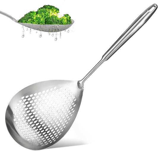 Skimmer Slotted Spoon, Length 17.3 in Diameter 7.5 in Pasta Strainer/Frying Spoon for Kitchen and Colander, Top-notch Steel Spider Strainer/oil strainer for Cooking