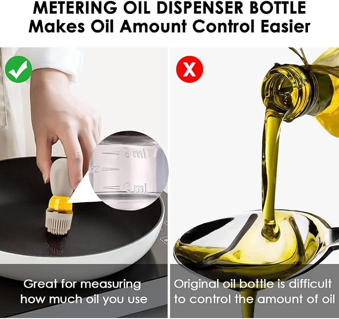 Oil Dispenser with Brush - 2 Pack 2022 Glass Olive Oil Dispenser Bottle for Kitchen with Silicone Basting Brush BBQ Grilling Baking Cooking, T-OB22, Grey+White