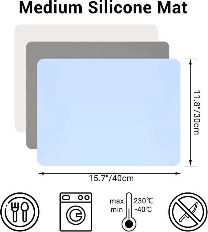 Gartful Silicone Crafts Mat, Silicone Sheets for Crafts, Painting, Nail Arts, Clay, Resin Jewelry Casting Molds Mat, Table Pad Placemat, Nonstick Nonslip, Gray & Beige & Light Blue (15.7x11.8 inch)