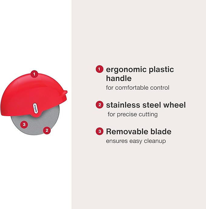 Zyliss Pizza Wheel - Handheld Pizza Cutter with Removable Blade - Plastic Pizza Cutter with Stainless Steel Blade - Kitchen Tool and Gadget for Right- and Left-Handed Use - Dishwasher Safe