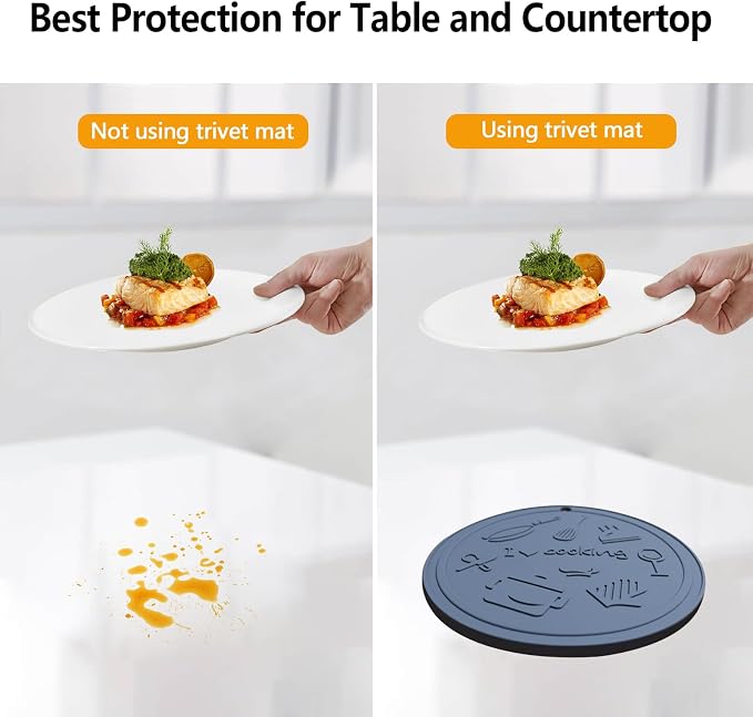 Silicone Trivet Mats - 3 Heat Resistant Pot Holders, Non-Slip Hot Pads for Kitchen, Food Grade Silicone, BPA Free, Easy to Wash (Dark Gray 4 piece)
