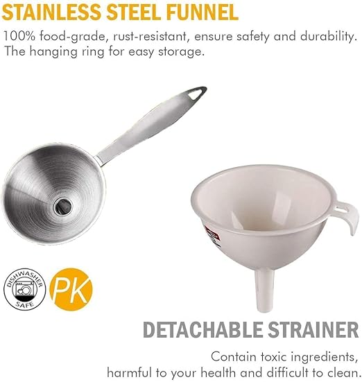 Small Funnels for Filling Bottles, 3 Pcs Stainless Steel Kitchen Funnel Set, Food Grade Mini Metal Funnel for Transferring Essential Oils, Liquid, Fluid, Dry Ingredients & Powder, Durable and Dishwash