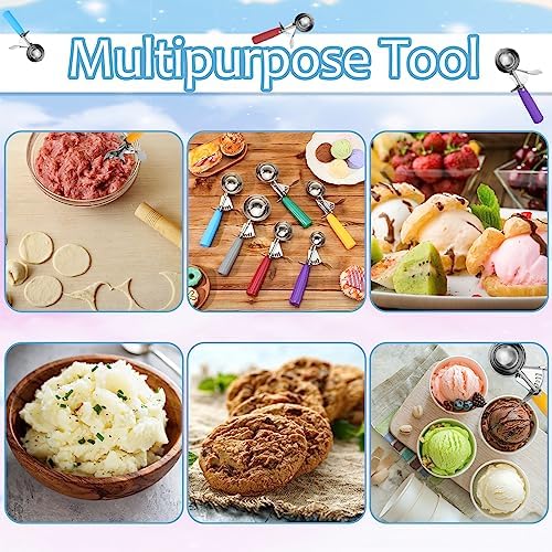Hsei 6 Pcs Ice Cream Scoops Stainless Steel Cookie Portion Scoop with Handle for Baking Food Cookie Dough Cupcake Batter (Multi Color,40mm to 70mm)