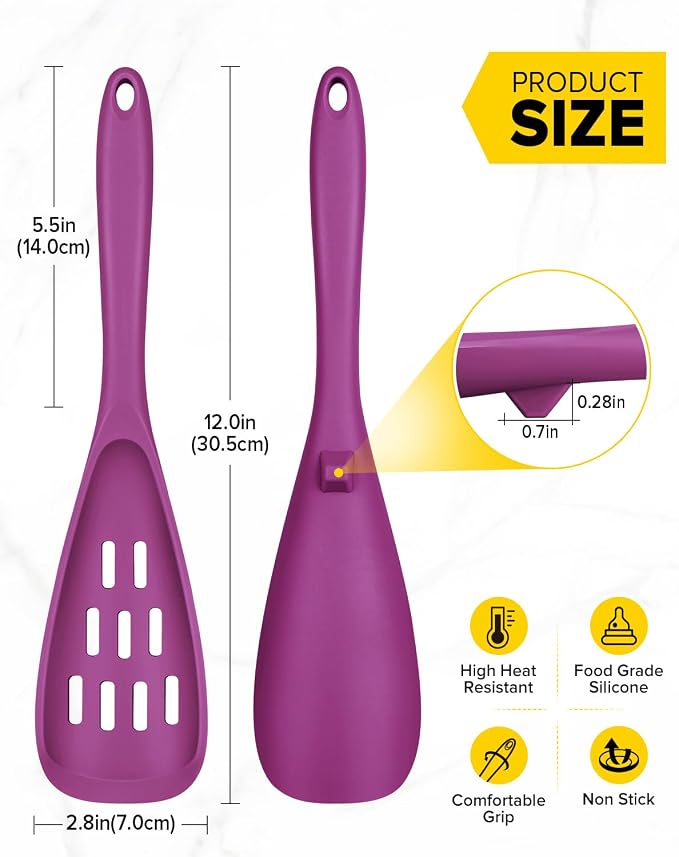 Pack of 2 Cooking Spoons for Non Stick Cookware, Multifunction Spatula Spoon BPA-Free, One-Piece Design, Suitable for Scooping, Scraping, Serving and Mixing (PURPLE)