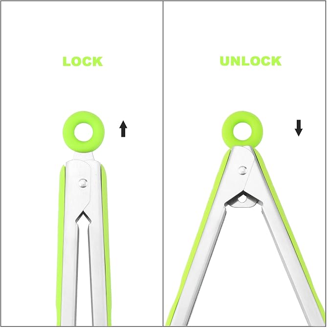 4 Pack Green Kitchen Tongs, Premium Silicone BPA Free Non-Stick Stainless Steel BBQ Cooking Grilling Locking Food Tongs, 9-Inch & 12-Inch