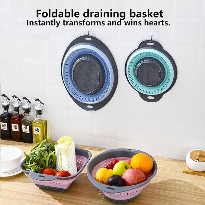 Collapsible Colander and Strainer,Silicone Strainer Colanders & Food Strainers,for Vegetable and Fruit, Kitchen Essentials (2, Blue, 2.5L+2.5L)