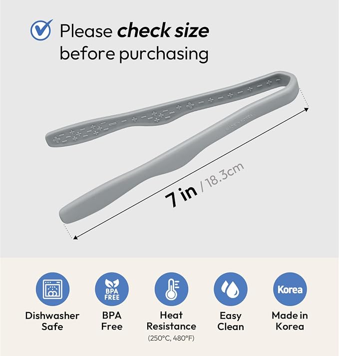 carrotez Mini Silicone Toaster Tongs, Anti-Slip,Non-Scratch Mini Tongs 7 Inch - Gray