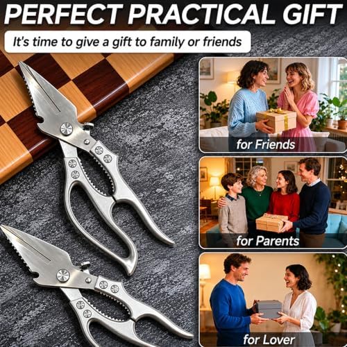 Heavy Duty Stainless Steel Kitchen Scissors-All Purpose Heavy Duty Poultry Shears for Meat,Chicken Bones and Turkey,Dishwasher Safe Sharp Japanese Cooking Shears, Gifts for Women(Red)