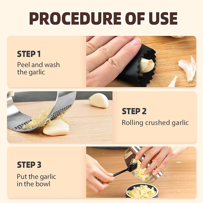 Garlic Press Rocker, 2025 NEW Stainless Steel Garlic Mincer Garlic Crusher with Peeler, Easy Clean Operate, for Home Cooks Chefs, Ideal for Food Mincing in Daily Meals Restaurants ﻿ (White 1PCS)