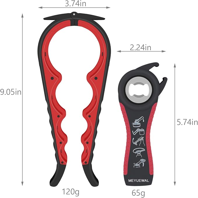 Jar Opener Bottle Opener for Weak Hands, 5 in 1 Multi Function Can Opener Bottle Opener Kit with Silicone Handle Easy to Use for Children, Elderly and Arthritis Sufferers (New red)