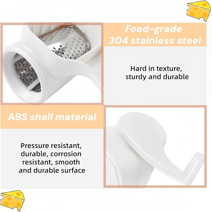 Manual Rotary Cheese Grater, Stainless Steel Drum, Easy Clean | Effortless Shredding for Nuts, Parmesan – Comfort Grip, Lightweight