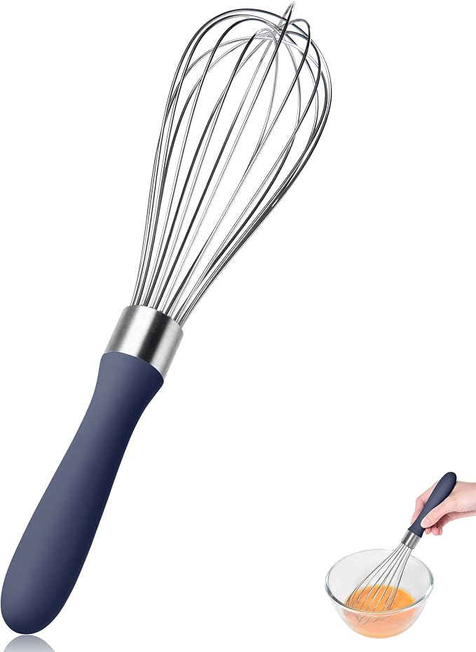 18/8 Stainless Steel Cooking Balloon Whisk (Medium, Midnight Blue) | Heavy Duty Metal Kitchen Wire Whisker Wisking Tool Egg Beater Hand Mixer for Mixing Baking Beating Stirring Sauce Flour