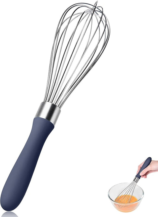 18/8 Stainless Steel Cooking Balloon Whisk (Medium, Midnight Blue) | Heavy Duty Metal Kitchen Wire Whisker Wisking Tool Egg Beater Hand Mixer for Mixing Baking Beating Stirring Sauce Flour