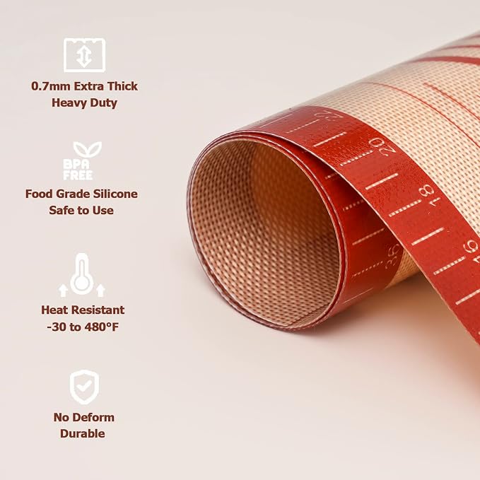 Sapid Thick Silicone Pastry Mat Baking Dough Rolling Extra Large 24" x 36" | Non-slip with Measurements for Non-stick Dough Rolling, Pie Crust, Kneading Mats, Countertop, Placement Mats (Red)