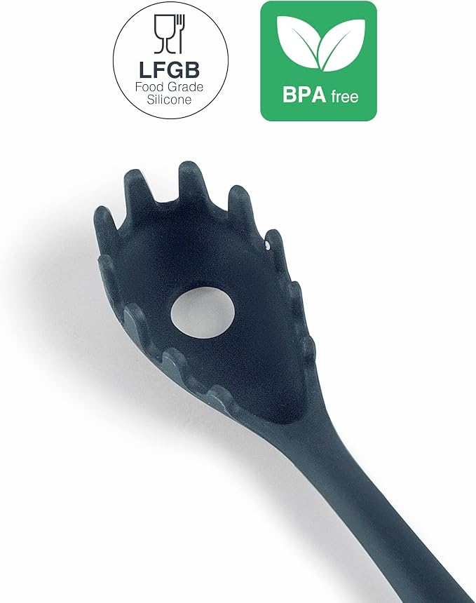 Lacor - 64470 - Grey Spaghetti Server, Pasta Spoon, Silicone, Kitchen Utensils, Ergonomic Handle, Non-Stick Coating, high Temperature Resistant, Dishwasher Safe, Length 27 cm