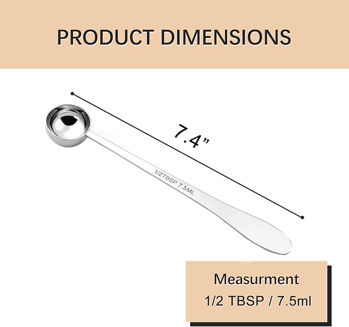 2PCS 1/2 Tablespoon(1/2tbsp, 1-1/2tsp, 7.5 ml) Single Measuring Spoon, Extra-long Handle Individual Measure Scoop, Stainless Steel Spoons Only