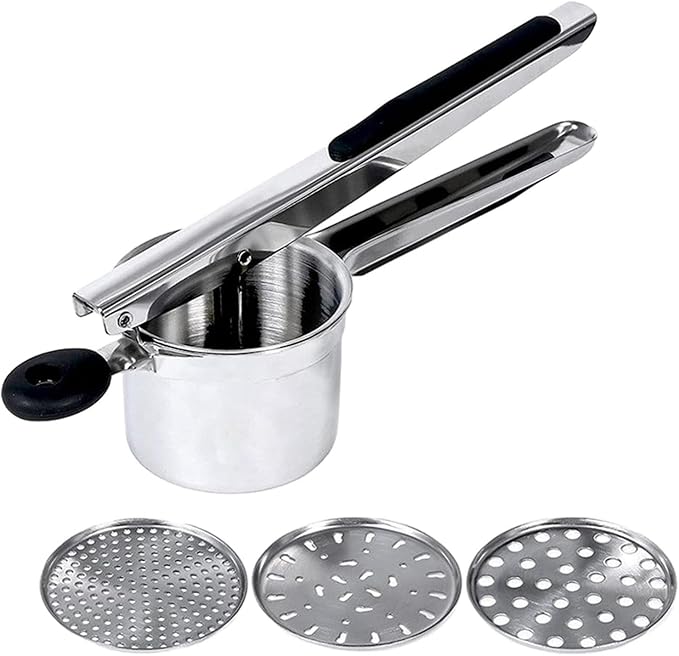 Stainless Steel Potato Ricer With 3 Discs, Heavy Duty Potato Ricer for Mashed Potatoes, Large Capacity Potatoes Masher and Rice-r Kitchen Tool(COLOR:Black)