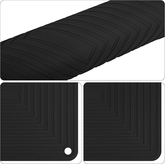Silicone Trivets for Hot Dishes Pots and Pans, Versatile Hot Pads for Kitchen, Durable Silicone Pot Holders, Flexible Heat Resistant Mat Quartz Countertops, Multi-Use Place Mats Set 4 Black