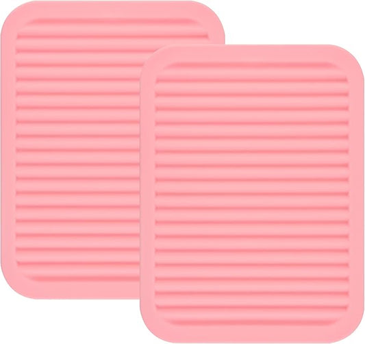 Pink Silicone Trivets Mats for Hot Dishes and Hot Pots, Hot Pads for Countertops, Tables, Pot Holders, Spoon Rest Small Drying Mats Set of 2