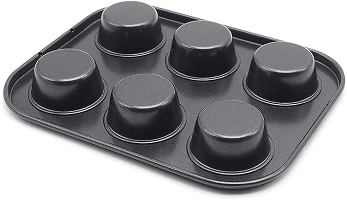 Muffin Pan 6 Cup Cupcake Baking Pan High Carbon Steel Muffin Tin | Nonstick Standard Size, Easy Clean Easy Release, Air-fryer Toaster Oven Egg Bites, Heat Evenly Metal Everyday Warp-Resistant