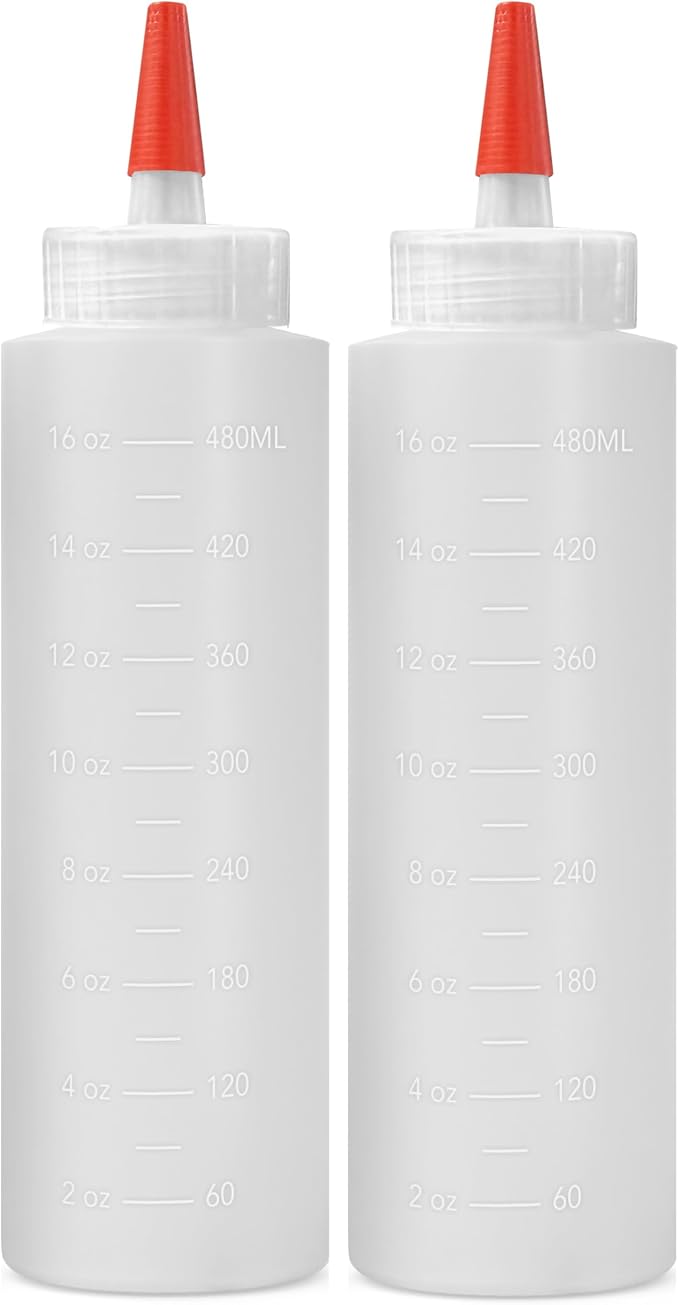 2-pack Plastic Squeeze Bottles for Sauces - 16oz Condiment Squeeze Bottles | for Liquids - BPA Free plastic Squirt Bottle with Cap - Ketchup, Syrup, Oil, Dressings, Honey, Restaurant, kitchen, Arts