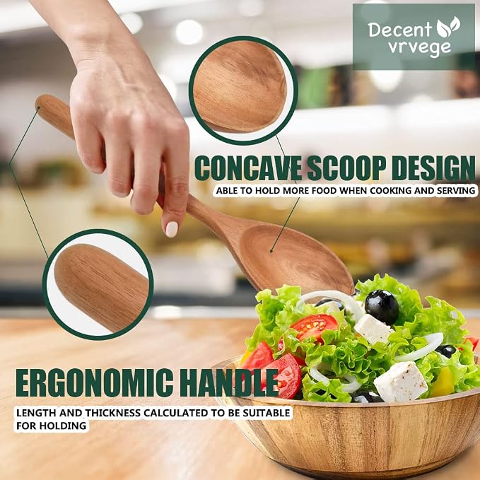 Wooden Spoons for Cooking, Healthy Acacia Wood Spoon Scoops, Kitchen Serving Spoon Set of 3, Food Servers Ladle, Cooking Utensil For Soup Stirring, Salad Servers