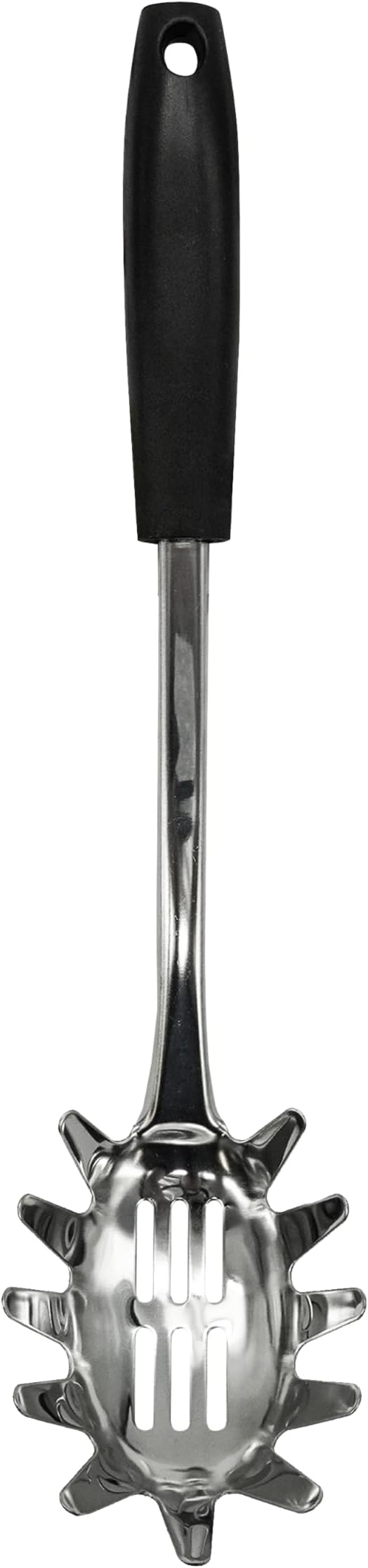 Fackelmann Initial Spaghetti Spoon, Stainless Steel with Plastic Handle, Kitchen Server, Pronged Pasta Fork with Slotted Holes, Serving Spoon, Scoop & Drain, 32cm, Silver