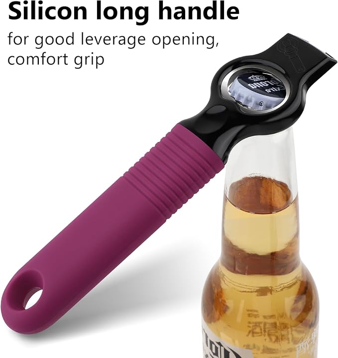 2-Pack Magnetic 2-in-1 Beer Bottle Cap & Soda Can Opener-Rosy | Soft Silicone Handle with Built-in Magnet Sticks to Fridges / Easy Can Tab Opener for Bartenders, Seniors, and Long nails