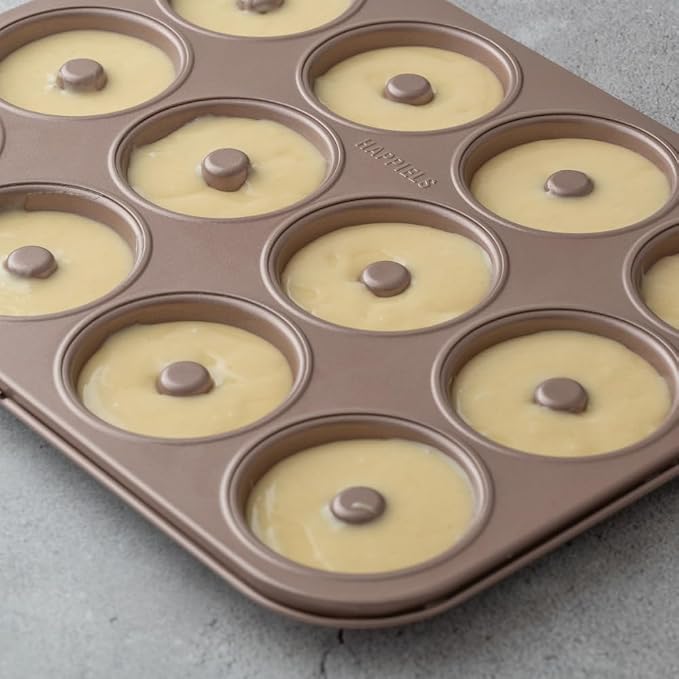 12 Well Donut Pan Nonstick, PFOA & BPA Free | | Non-Toxic - High Carbon Steel - Gold - Donuts Mold for Oven Baking