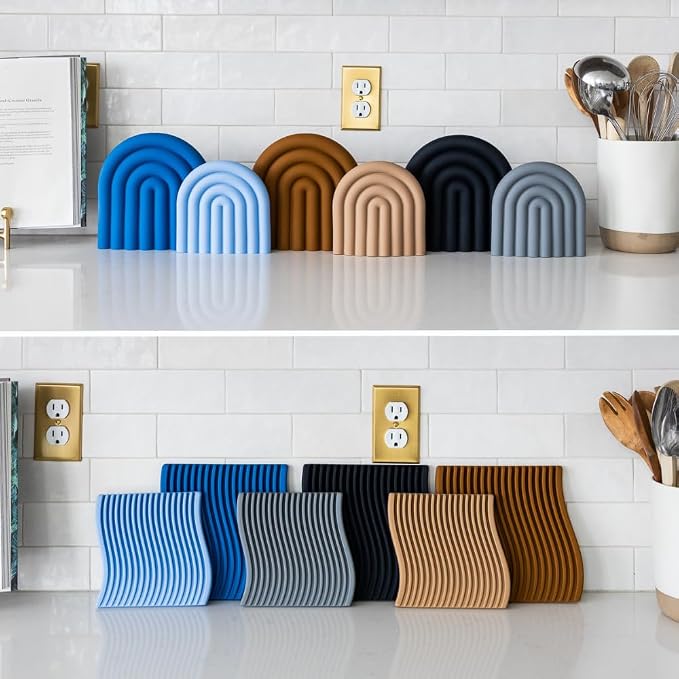 Premium Silicone Trivet Set, Freestanding Bendable Design, Kitchen Decor - Durable & Stylish Heat-Resistant Countertop Protector (Neutral, Set, Arch)