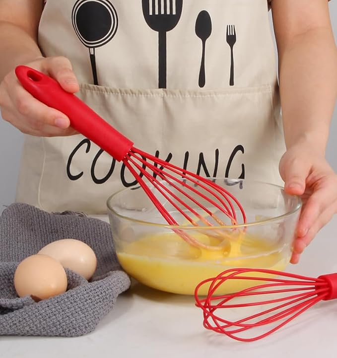 Silicone Whisk, 16 Piece Commercial Non-Scratch Balloon Wire Whisk for Cooking, Manual Red Egg Beater Milk Frother Coffee Whisks, Suitable for Blending, Whisking, Beating and Stirring