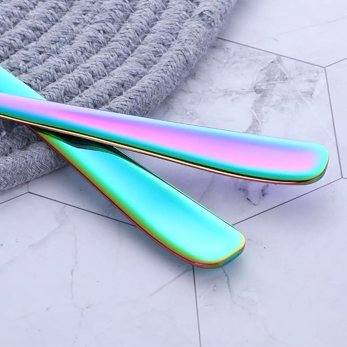 Long Handle Serving Set, 10 inch Stainless Steel Polished Serving Spoon, Fork, Slotted Spoons, Set of 3 (Rainbow)