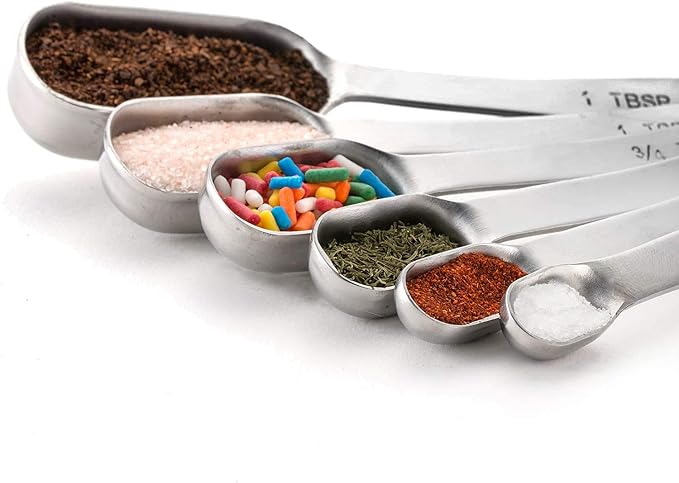 MEKBOK Heavy Duty Stainless Steel Metal Measuring Spoons for Dry or Liquid, Fits in Spice Jar, Set of 6