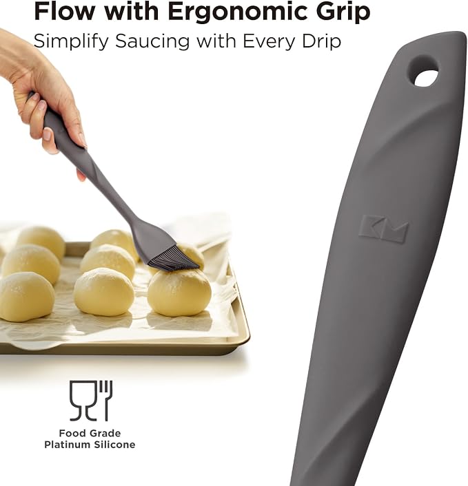 Kitchen Mama WaltzGrip Platinum Silicone Basting Pastry Brush, Metal Gray | Heat-Resistant, For Cooking, Baking, Grilling, Spreading Oil or Butter, Dishwasher-Safe