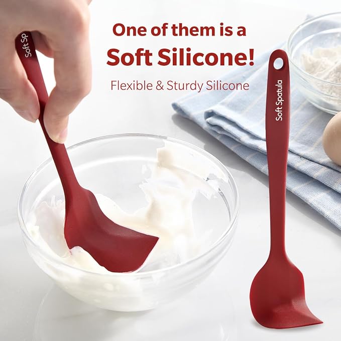 Wanbasion 5 Piece Premium Silicone Spatula Set Heat Resistant, Kitchen Spatula Set Dishwasher Safe for Nonstick Cookware Cooking Mixing Deep Red