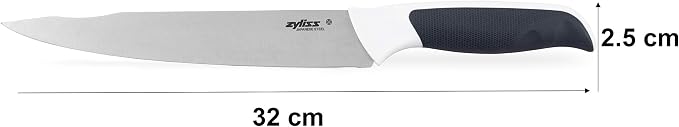 Zyliss Comfort Carving Knife, 18.5cm/7.25in, Japanese Stainless Steel, Non-Slip Handle, Blade Cover for Safety Black/White, Professional Sharp Kitchen Knife/Meat Knife, Dishwasher Safe