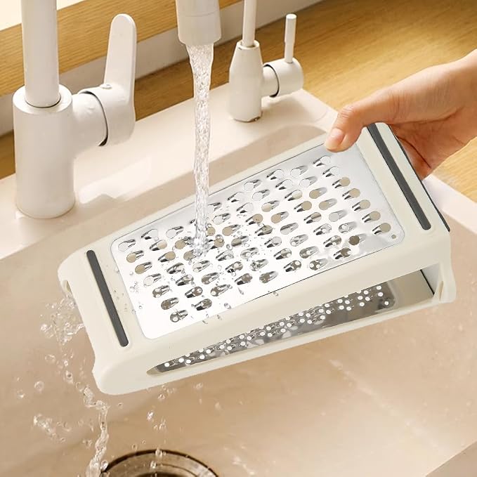 Cheese Grater - Reversible Box Grater with Two Sides Handheld | Double Sided Food Grater with Storage Container, Stainless Steel Blades for Cheese,Vegetables,Ginger,Garlic