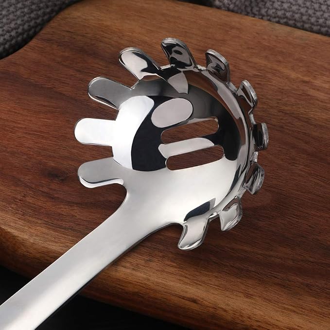 6 Pcs Silver Spaghetti Server, Stainless Steel Titanium Plated Pasta Server Ergonomic Curve Handle Design Spaghetti Server for Kitchen, Dishwasher Safe(12 inches/30cm)